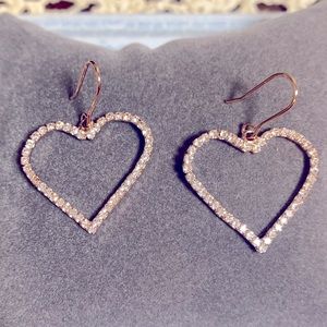 Cubic Zirconia Rose Gold earrings. NWT 2” heart.